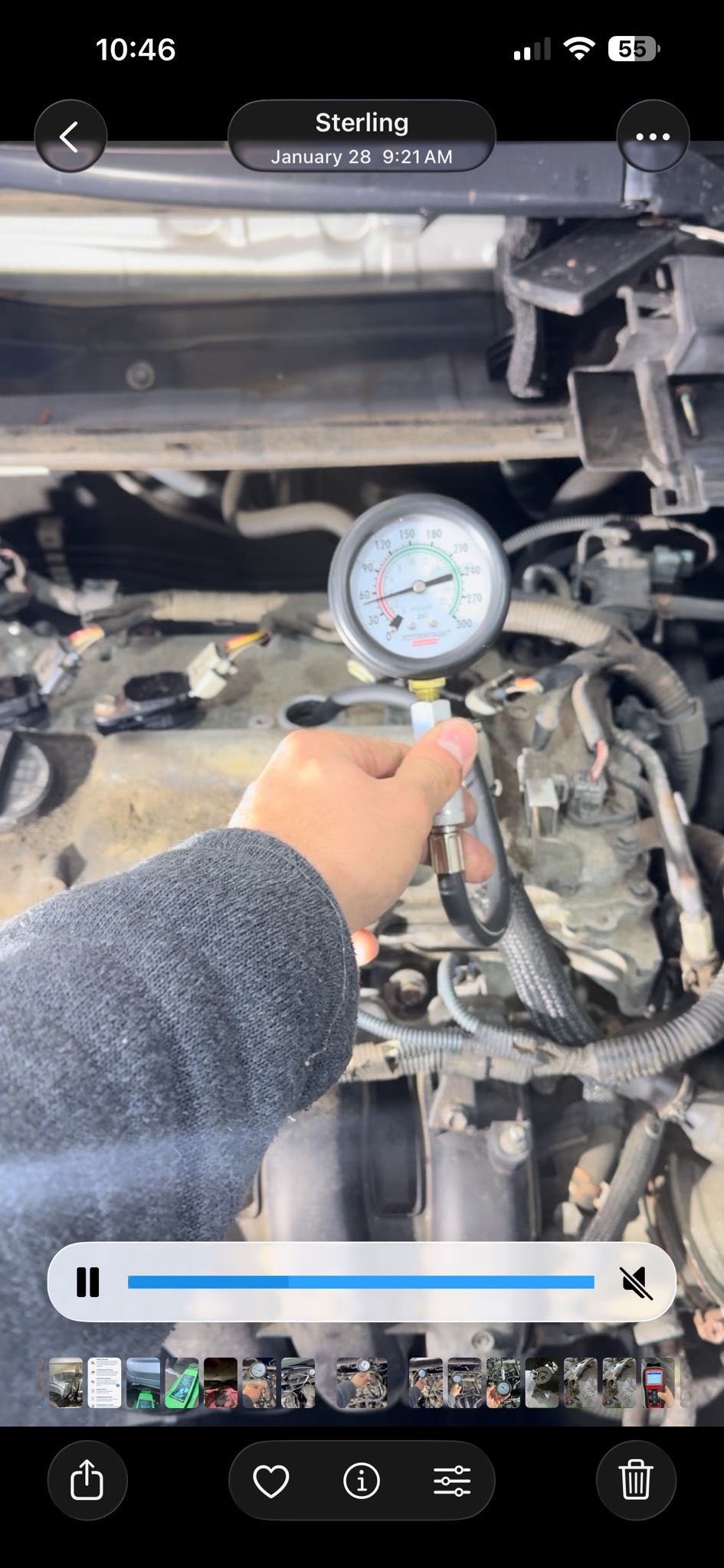 Verifying cylinder pressure during diagnostics.